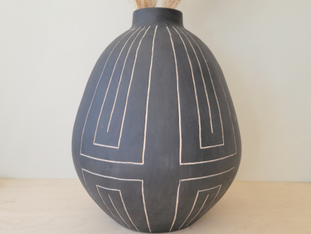 Grey and Black Stoneware Vase Hot on Sale