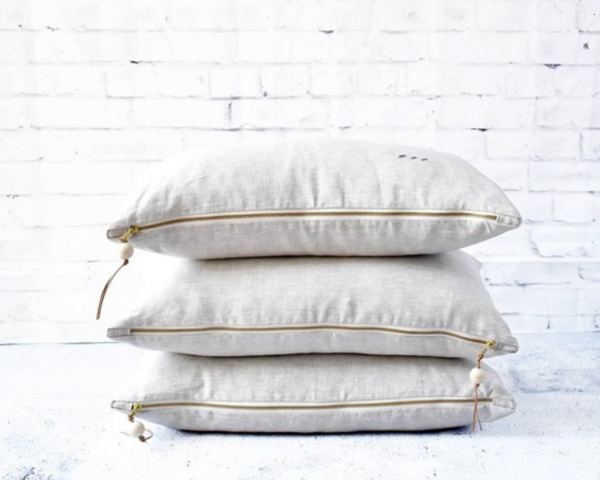 Oatmeal Lumbar Linen Cushion For Sale