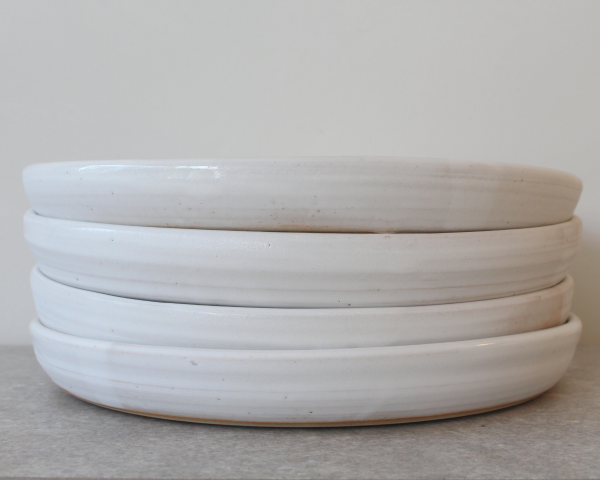 10” Handmade Ceramic Serving Plate in White Moonstone For Cheap