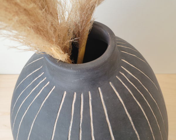 Grey and Black Stoneware Vase Hot on Sale