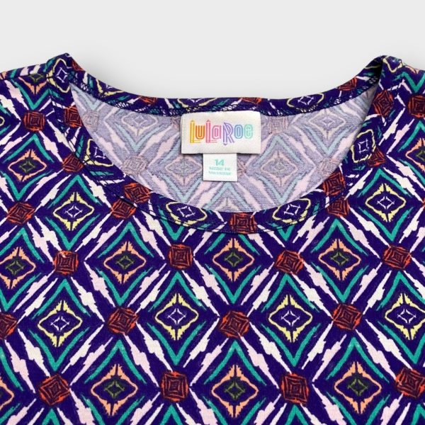 Girls | Lularoe Gracie Top | 14 (14-16) | Blue Green White Geometric | NWT For Cheap