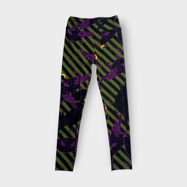 LuLaRoe Halloween Leggings | OS (2-10) | Green Black Striped w Crows | Stretchy & Soft | New Fashion