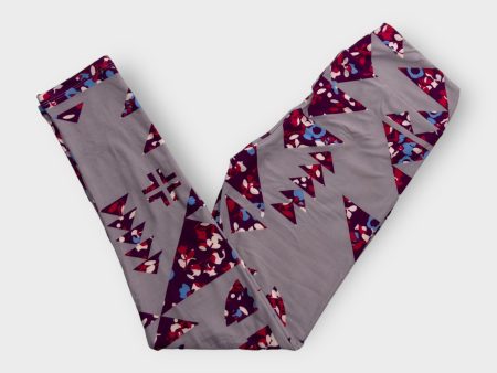 LuLaRoe Leggings | OS (2-10) | Gray Purple Abstract Triangles | Buttery Soft | New Fashion