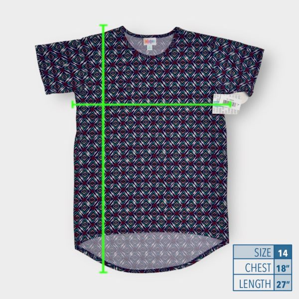 Girls | Lularoe Gracie Top | 14 (14-16) | Blue Green White Geometric | NWT For Cheap