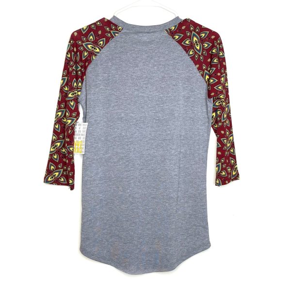 LuLaRoe Unisex XXS Red Gray Randy Heather Floral Raglan T-Shirt ¾ Sleeves NWT For Cheap