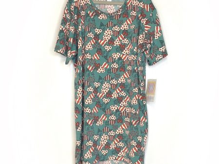 Girls | Lularoe Gracie Top | 14 | Green White Red | Stars Stripes Hearts | NWT Discount