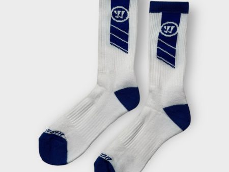 Warrior Lacrosse Game Day Crew Socks | 2-Pair Large (9-12.5) | Blue White Stripe | New Supply