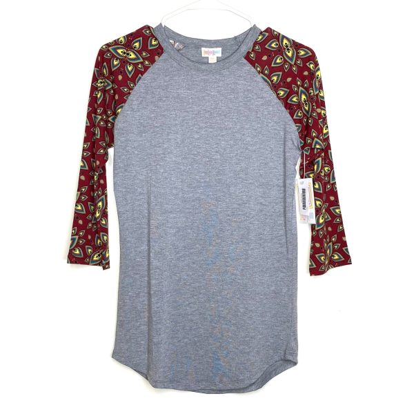 LuLaRoe Unisex XXS Red Gray Randy Heather Floral Raglan T-Shirt ¾ Sleeves NWT For Cheap