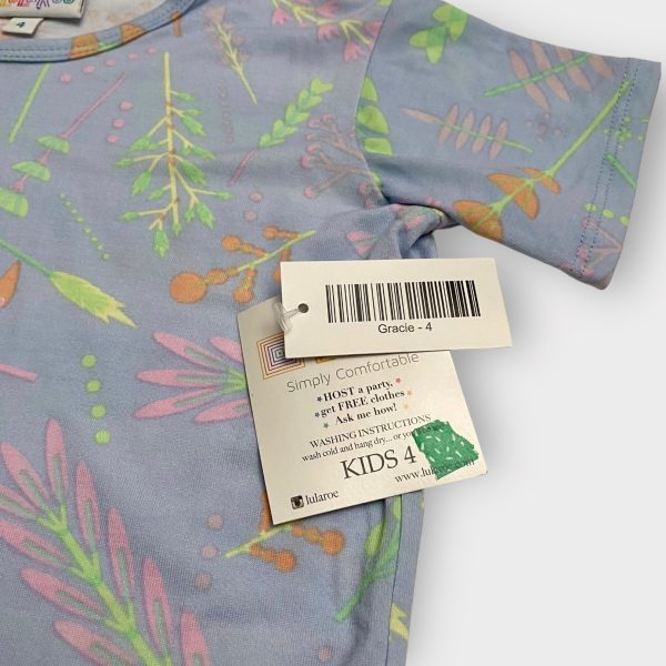 Girls | Lularoe Gracie Top | 4 (3-4) | Pale Blue Botanical | NWT Hot on Sale