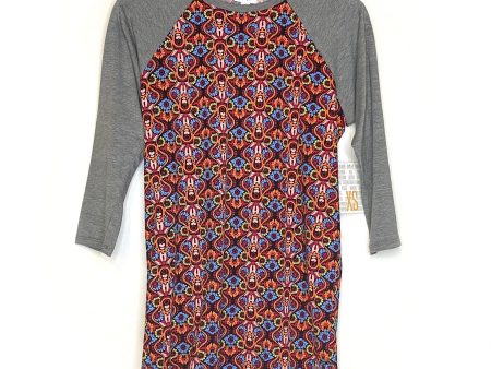 LuLaRoe Unisex XS Gray Multicolor Randy Damask Raglan Top ¾ Sleeves NWT Online Hot Sale