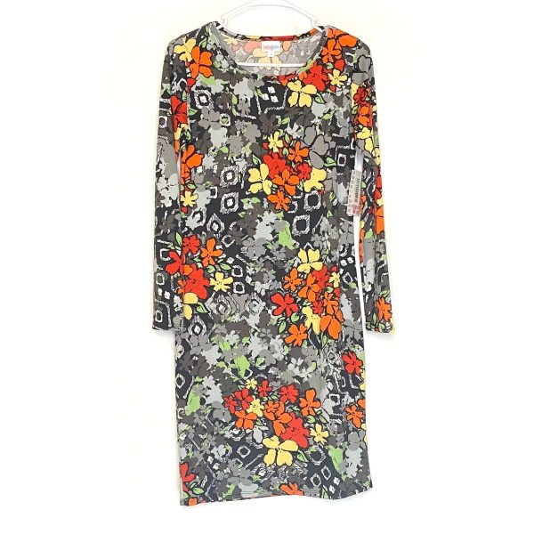 LuLaRoe Womens S Debbie Orange Gray Black Abstract Floral Dress NWT Supply