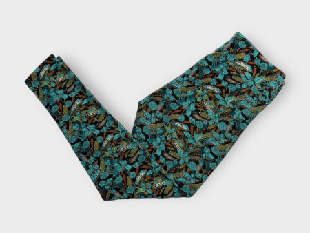 LuLaRoe Leggings | Tall & Curvy (12-18) | Black Teal Floral Pattern | Soft Knit | New Online Sale