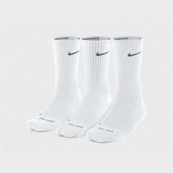 Nike Mens Dri-FIT Crew Socks | 3-Pair Large (8-12) | White Cushioned | New Online now