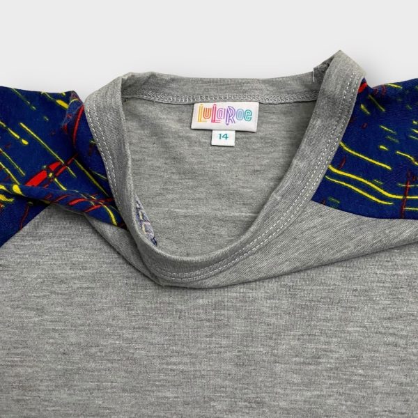 Kids | LuLaRoe Sloan Top | 14 (14-16) | Gray Blue Abstract | 3 4 Raglan Sleeves | NWT Cheap